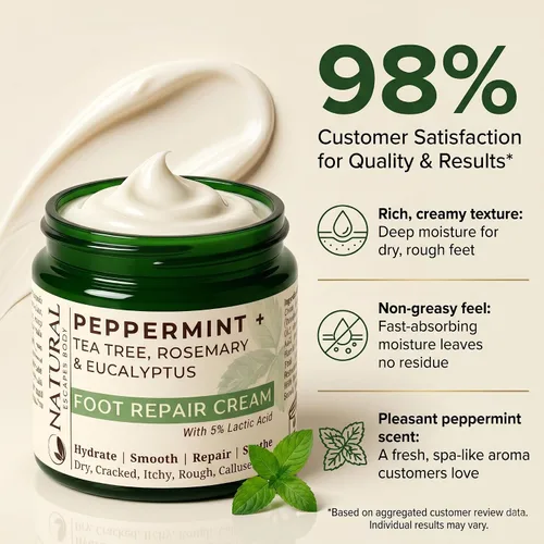 Miniatura 7 de Natural Escapes Crema de pies de menta + romero, eucalipto y árbol de té para talones y pies secos agrietados, loción hidratante para pies