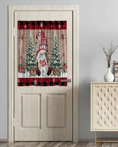 Miniatura 35 de Cortinas de puerta francesa de Navidad para ventana de puerta, panel de cortina con bolsillo para barra con alzapaños para luz lateral delantera