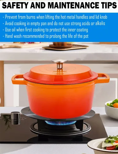 Miniatura 6 de Horno holandés de hierro fundido de 4.2 cuartos de galón con tapa, interior antiadherente esmaltado, apto para horno hasta 500 °F, compatible