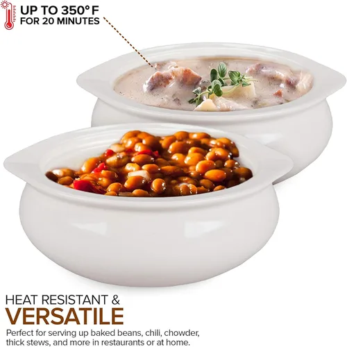 Miniatura 4 de Stock Your Home White French Onion Soup Crocks (6 unidades) – Tazones de sopa de cebolla francesa de 12 onzas aptos para horno, cuencos de sopa