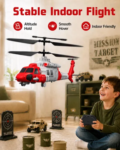 Miniatura 3 de Helicóptero RC del ejército con 10 misiles, helicóptero de control remoto LM19-E de 2.4 GHz para principiantes y adultos, juguete de helicóptero Rojo