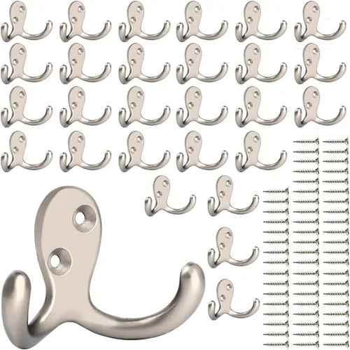Miniatura 21 de IBosins 10 unidades de ganchos resistentes de doble punta para colgar en la pared con 20 tornillos, ganchos retro de doble punta para abrigo, 10