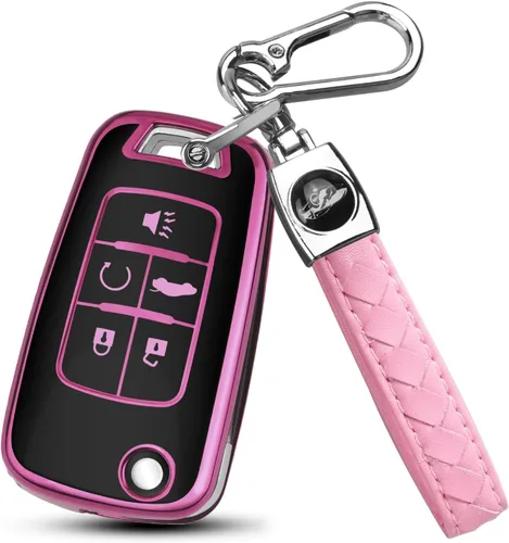 Miniatura 9 de QBUC Funda para llavero Chevy con llavero para Chevrolet Equinox Buick Camaro Cruze Malibu Impala Sonic Protección completa (negro/azul)