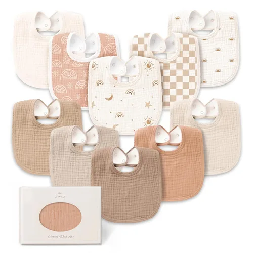 Miniatura 14 de Konssy - Paquete de 10 baberos de muselina para bebé, baberos de bandana de algodón suave para babeo y dentición, colores sólidos unisex para niños
