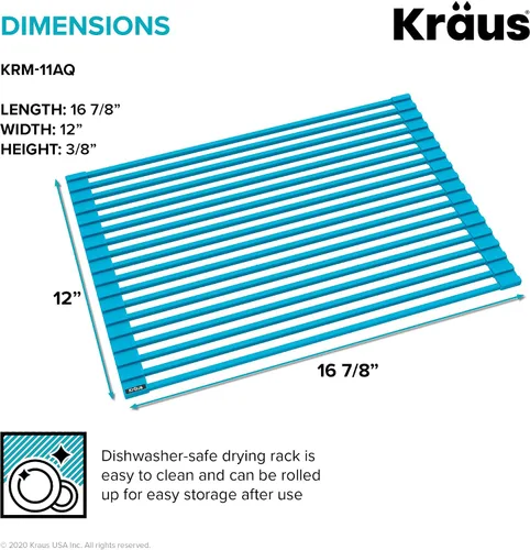 Miniatura 5 de Kraus Multiusos Escurreplatos Enrollable para Fregadero con Colador y Esterilla en Aqua, KRM-11AQ