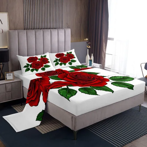 Miniatura 8 de Erosebridal Juego de sábanas tamaño King para niñas y mujeres, diseño de flores y mariposas, juego de ropa de cama para el día de San Valentín