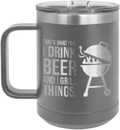 Miniatura 12 de Drink Beer Grill Things BLUE 15 oz Coffee Cup w/Slide Top Lid Insulated Travel Coffee Mug BBQ & Grilling Gift Idea For Men Who Have Everything