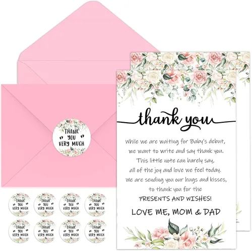 Miniatura 9 de Chuangdi 50 juegos de tarjetas de agradecimiento para baby shower con sobres y calcomanías, 50 tarjetas de felicitación de agradecimiento para baby