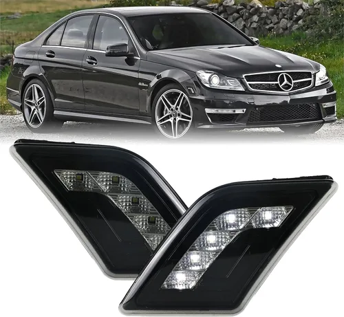 USR DEPO 08-11 W204 Clase C Lente Blanco LED Luz de Marcador Lateral del Parachoques Conjunto (Izquierda + Derecha) Compatible para 2008-2011 Lente
