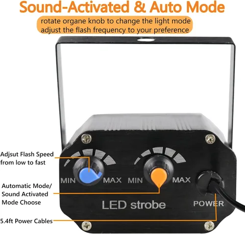 Miniatura 5 de Luz estroboscópica de Halloween, 36 luces LED estroboscópicas blancas superbrillantes, activadas por sonido y control de velocidad de flash, mini