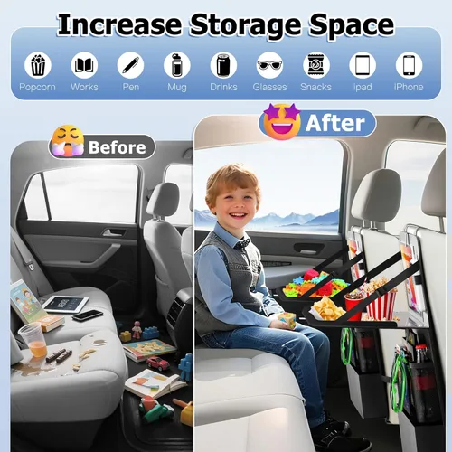 Miniatura 6 de KaiCross Organizador de asiento trasero de automóvil con bandeja plegable mejorada, organizador de asiento de automóvil para niños, accesorios