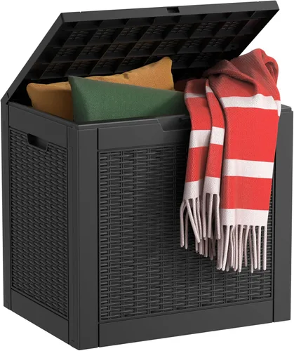 Miniatura 20 de EasyUp Caja de almacenamiento al aire libre de 30 galones, caja de resina para muebles, herramientas de jardín, cajas de almacenamiento exteriores