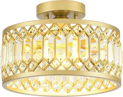 Miniatura 21 de YURNYQ Lámpara de Techo de Cristal, Moderna Lámpara de Techo Semi Empotrada, Luminarias de Techo Cromadas para Pasillo, Cocina, Entrada, Dormitorio