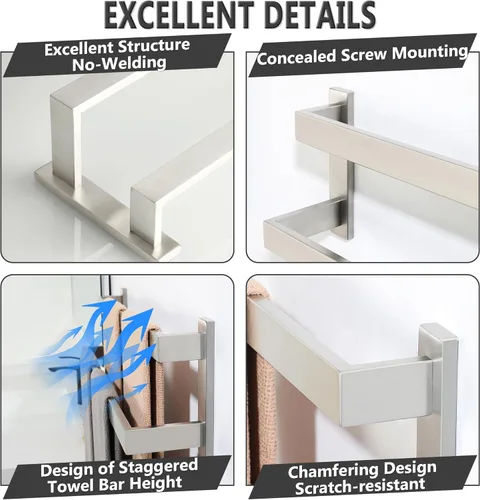 Miniatura 4 de Alise Barras de Toallas Dobles de 16 Pulgadas para Montar en Pared de Baño, Toallero de Doble Barra para Lavabo de Baño, Barra de Toallas de Acero