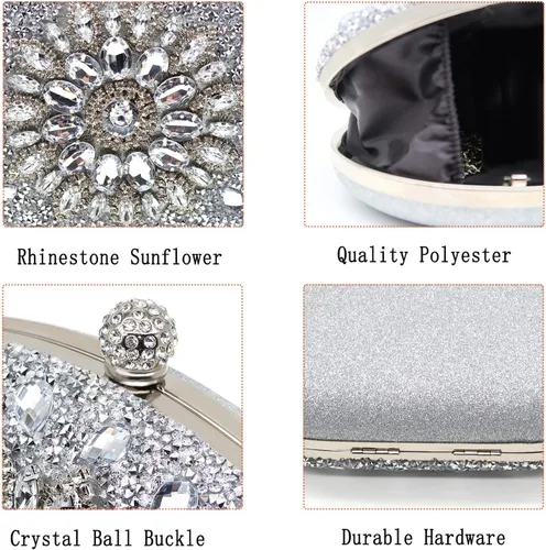 Miniatura 5 de Bolsos de mano de noche con diamantes de imitación para mujer, bolso de mano de boda, bolso de fiesta de novia, diamantes de graduación, bolsos
