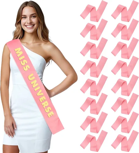 Miniatura 9 de Dreamtop 16 piezas de faja de satén en blanco negras para concursos, Señorita Mayor América 2026, faja para concurso de belleza