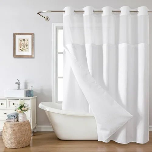 Miniatura 10 de eachope Cortina de ducha negra sin gancho con forro de tela a presión, cortinas de ducha de tejido gofre para baño, juego de cortinas de baño