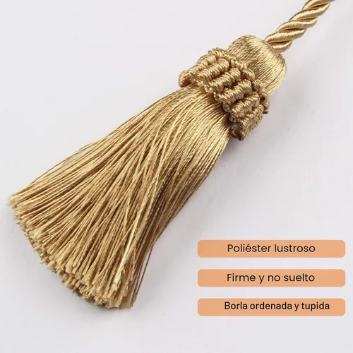 Miniatura 3 de Alzapaños de cortina decorativos hechos a mano con borla (dorado, 2P)
