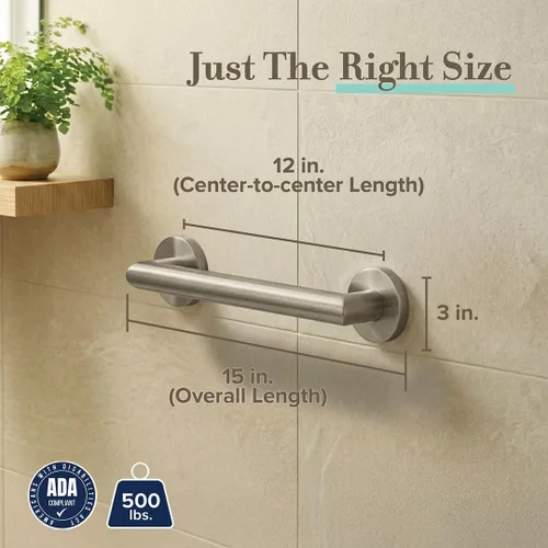 Miniatura 2 de Gatco 970 Glam Barra de Agarre de 12", Níquel Satinado/Barra de Agarre de Seguridad de Acero Inoxidable Compatible con ADA para Baño