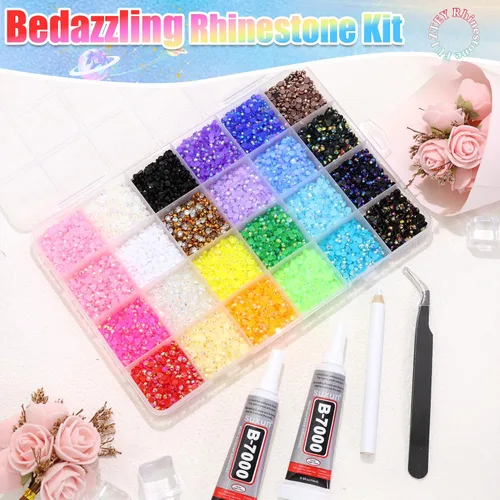 Miniatura 6 de FULZTEY Kit de diamantes de imitación de resina para deslumbrar 24 colores, gemas de uñas de parte trasera plana de 0.118 pulgadas (0.118 in), gema