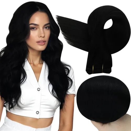 Miniatura 34 de Full Shine Extensiones de cabello humano, 18 pulgadas, mechones de trama, color #2 castaño oscuro, 3.5 onzas, cabello Remy para coser, doble trama