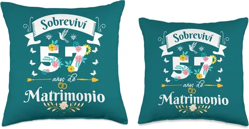 Miniatura 3 de Regalos Originales para Mujer Aniversario de Bodas Sobreviví 57 años Matrimonio Aniversario de Boda Pareja - Almohada (16 x 16 pulgadas), multicolor