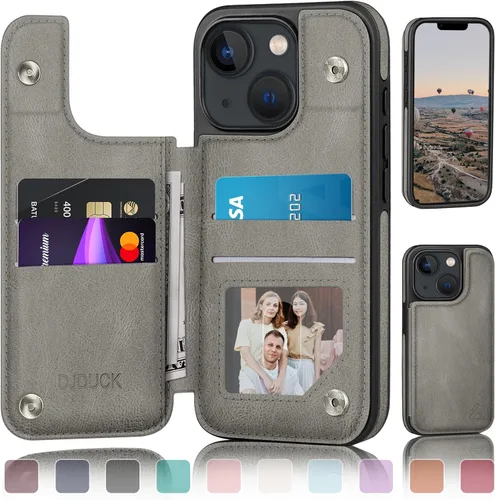 Miniatura 16 de DJDUCK Diseñado para iPhone 13 Funda tipo cartera con tarjetero, [Cubierta de cierre magnético] [Protección de cuero con bloqueo RFID] Fundas a Negro