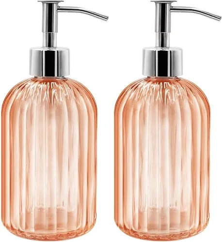 Miniatura 9 de Paquete de 2 dispensadores de jabón de vidrio con bomba, dispensador de jabón líquido de 13.5 fl oz para jabón, champú y loción para cocina, baño
