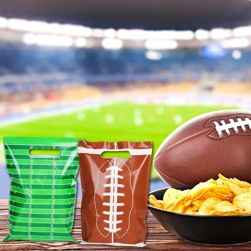 Miniatura 5 de chiazllta 50 bolsas de plástico para fiestas de fútbol, bolsas de regalo para deportes de rugby, bolsas de regalo, decoraciones para el día
