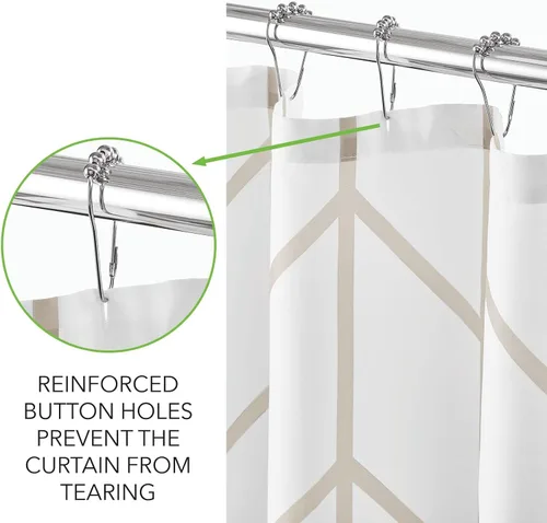 Miniatura 7 de mDesign - Cortina de ducha de tela de fácil cuidado con ojales reforzados, para duchas y bañeras, lavable a máquina, diseño de zigzag, 72” x 72