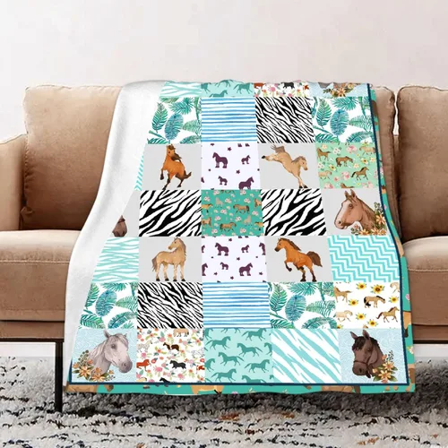 Miniatura 15 de Manta de caballo, regalo para niñas de 10 a 12 años, mujeres, adolescentes, manta de franela de forro polar, manta decorativa de caballos, manta