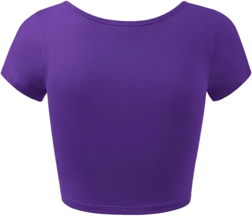 Miniatura 3 de HATOPANTS - Ombliguera básica de algodón con cuello redondo y manga corta, para mujer