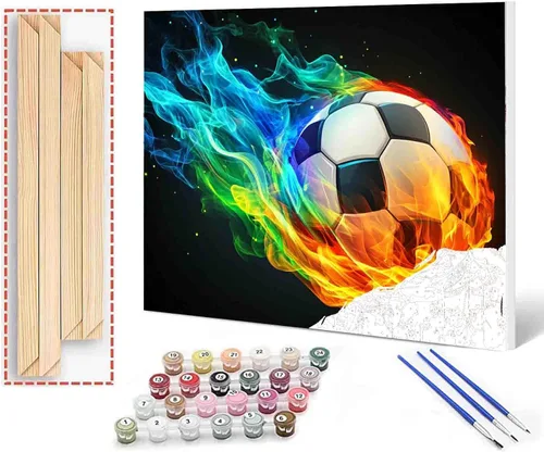 Miniatura 40 de Aihonmin Pintura por números, tema de baloncesto, kit de pintura al óleo para niños y adultos, pintura de dibujo de 16 x 20 pulgadas, pigmento Bola