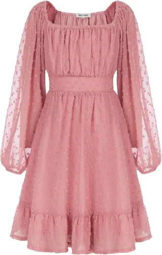 GRACE KARIN Vestido escalonado con volantes para niñas, vestido acampanado de manga larga con lunares suizos, 6-12 años