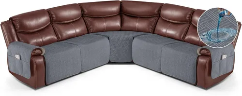Miniatura 17 de KinCam Fundas impermeables para sofá modular reclinable, fundas de sofá reclinable de gran tamaño para sofá en forma de L, funda de sofá Chocolate
