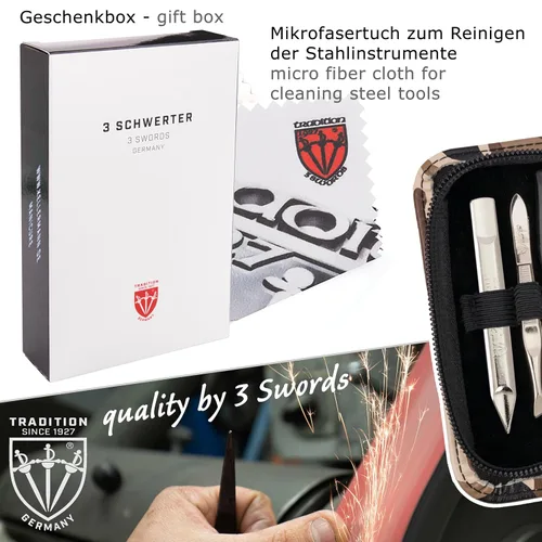 Miniatura 5 de 3 Swords Germany - Juego de 5 piezas de manicura y pedicura de calidad de marca con estuche de cuero sintético camuflaje - Hecho en Alemania