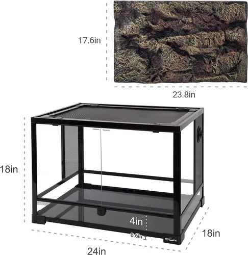 Miniatura 3 de REPTI ZOO Tanque grande de terrario de vidrio para reptiles de 34 galones con fondos de espuma, puerta de doble bisagra con ventilación de pantalla