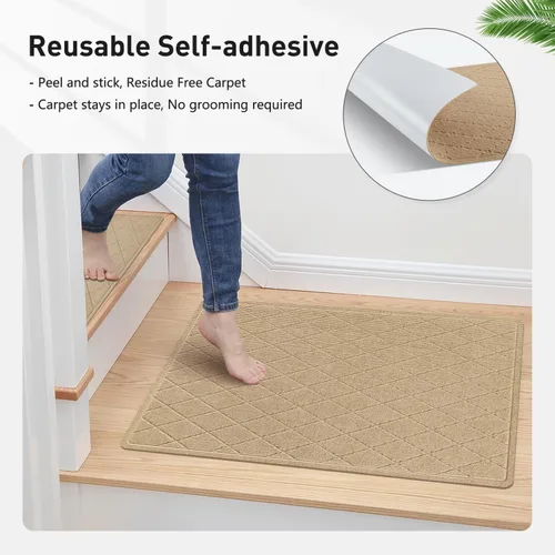 Miniatura 3 de Stair Treads with Landing Rug for Wooden Steps Indoor, Peel and Stick Stair Treads Matching-Mat 20"X32" Stair Landing Slip Resistant Polyester Stair