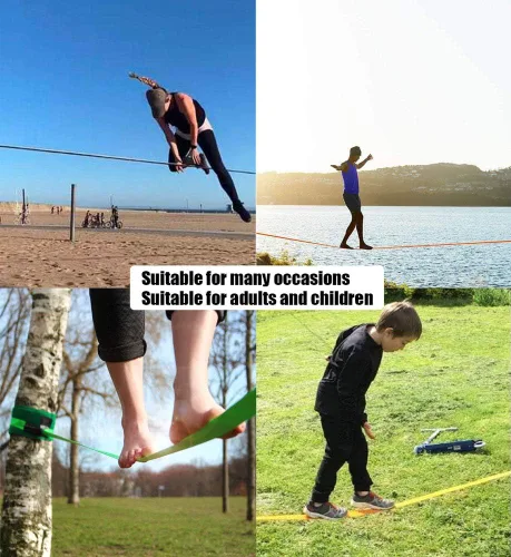 Miniatura 6 de Slack Line Kits, Slackline con protector de árbol y protector de trinquete, kit de arranque Slackline para niños y adultos, línea de holgura