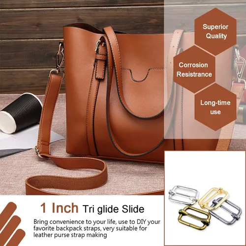 Miniatura 3 de CooBigo Paquete de 25 hebillas deslizantes ajustables de metal de 1 pulgada, ajustador rectangular Tri-Glide, deslizador de correa de tirantes