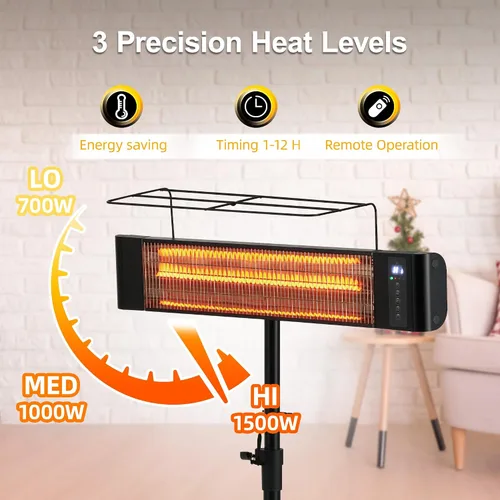 Miniatura 2 de Calentador eléctrico infrarrojo para patio de 1500 W, calentadores portátiles para patio RealSmart calentador de espacio exterior/interior, 3 modos