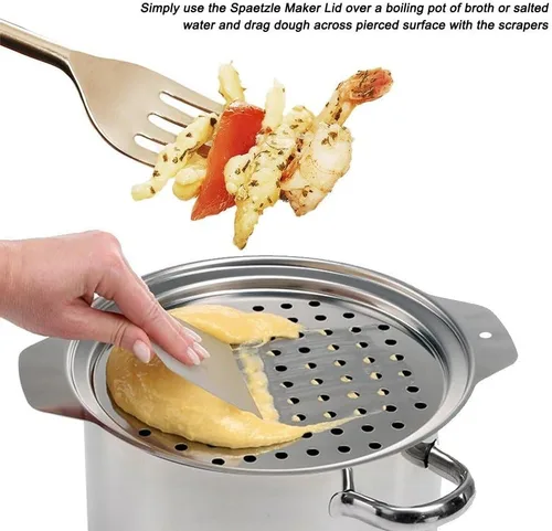 Miniatura 3 de Spaetzle Maker Pan de acero inoxidable con raspador tradicional alemán para hacer fideos de huevo, olla para hacer espaguetis y pasta