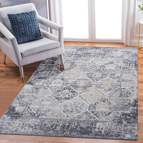 Miniatura 35 de NAAR PAYAS Collection - Alfombra de área de 6 x 9 pies, diseño de medallón crema y azul, no se desprende, resistente a las manchas, para sala