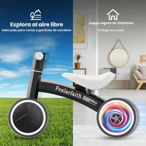 Miniatura 7 de Bicicleta de equilibrio para bebés de 1 año, niños y niñas, primera bicicleta para niños con 4 ruedas de iluminación colorida Bicicleta de 28-negro