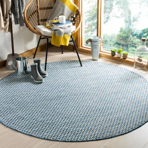 Miniatura 48 de SAFAVIEH Alfombra lavable al aire libre Courtyard Collection - 6'7" x 9'6", azul claro y gris claro, no desprende pelusa y fácil limpieza, ideal
