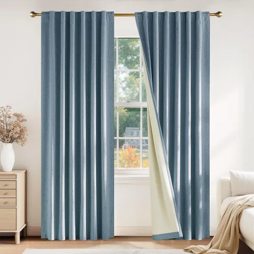 Miniatura 39 de PONY DANCE Cortinas de lino 100% opacas de 63 pulgadas de largo para dormitorio, sala de estar, oscurecimiento completo, bolsillo para barra