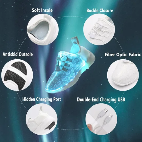 Miniatura 6 de YYXMS Zapatos de fibra óptica para niños y niñas, tenis iluminados para niños, zapatos intermitentes con carga USB para Navidad, festivales