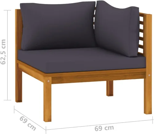 Miniatura 2 de Sofá de salón seccional con cojín gris oscuro, madera de acacia maciza para sala de estar, apartamento, dormitorio y oficina