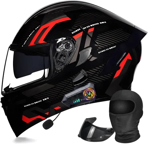 Miniatura 13 de Casco modular Moto Bluetooth con doble visera, con micrófono para Respuesta Automática Casco de Moto Homologado ECE Adecuado para Hombre Mujer