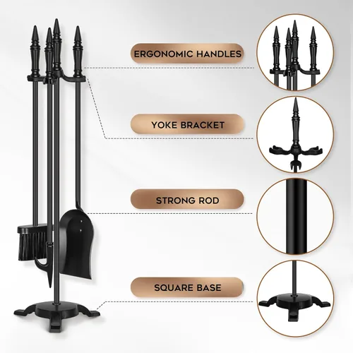 Miniatura 4 de FEED GARDEN Juego de herramientas para chimenea de 4 piezas, herramientas de fuego de hierro forjado de 31 pulgadas con póker, pala, cepillo